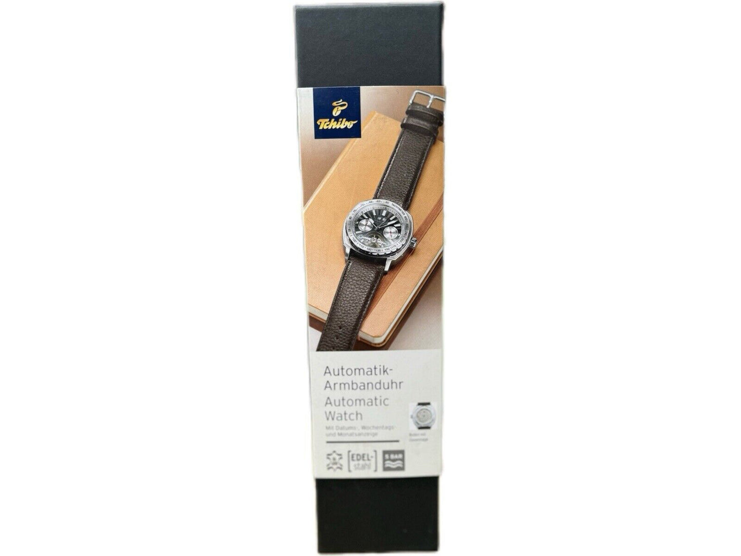 Herren Automatik Chronograph Uhr, Edelstahl, Lederarmband, Modern, NEU, OVP,