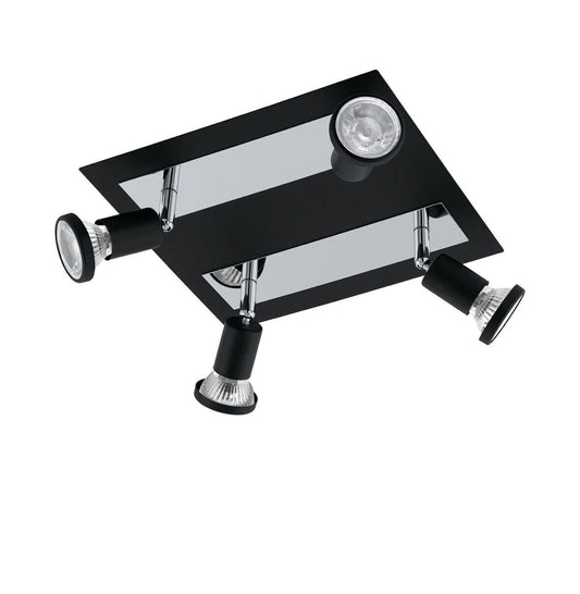 EGLO SARRIA Wand & Deckenspot, Quadrat, 4-flg., GU10, schwarz, chrom
