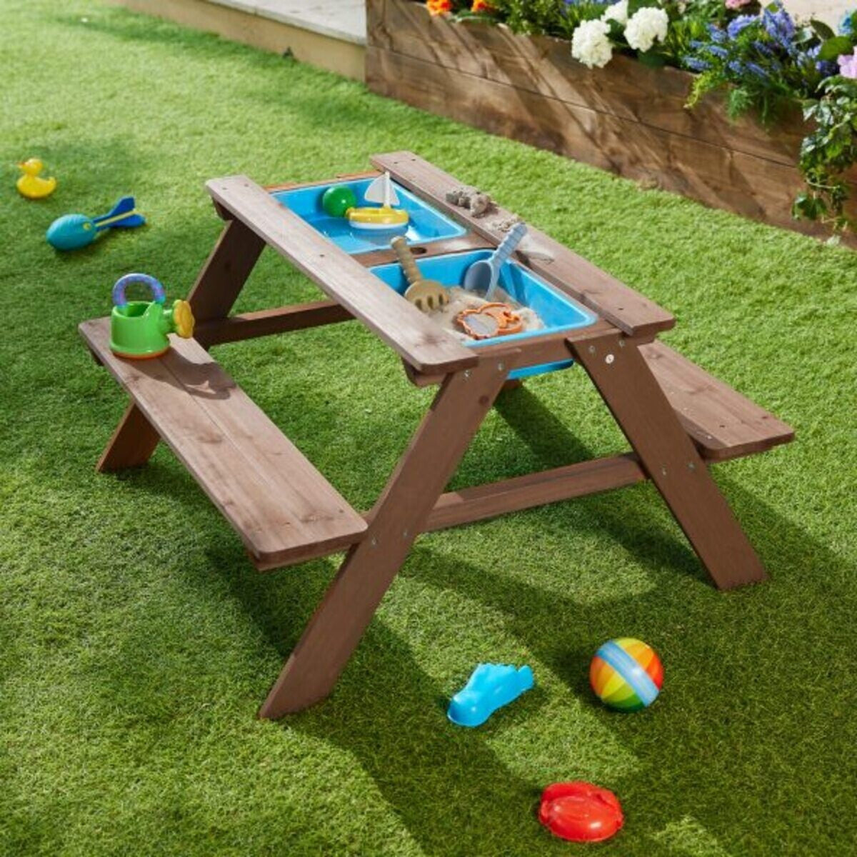 Playland Sitzbank mit Spieltisch Holz Wasserspieltisch Gartenbank Garten, NEU