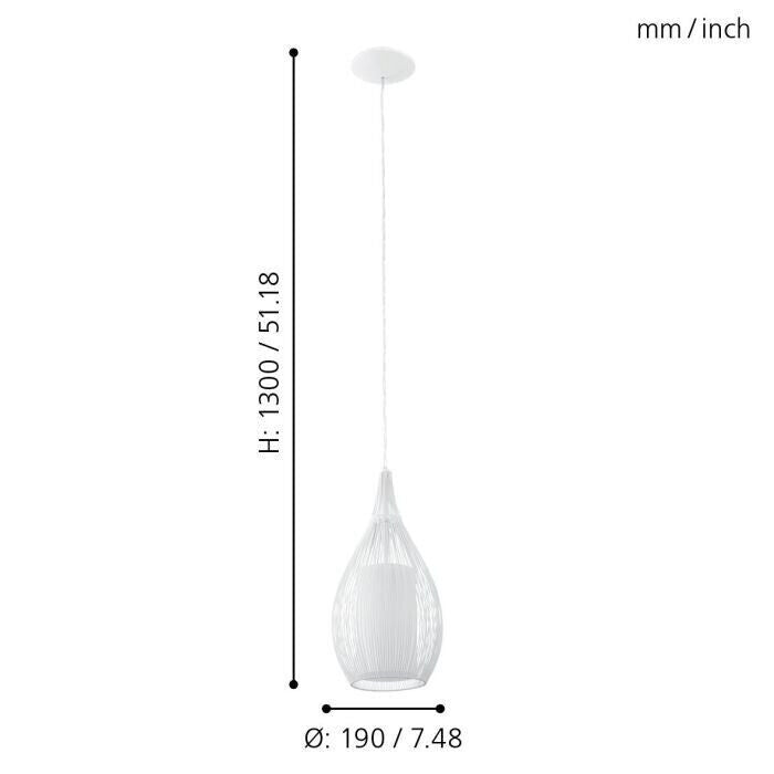 EGLO Pendel Hänge Leuchte Lampe RAZONI Stahl Glas weiß 19x130 cm, NEU, Design