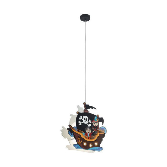 Pendellampe Hängeleuchte Holzlampe Kinderzimmerlampe Piratenschiff bunt H 110 cm