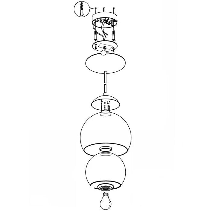 EGLO Pendelleuchte mit kugelförmigen schirm in 1xE27 Chrom Glas, Designo, NEU