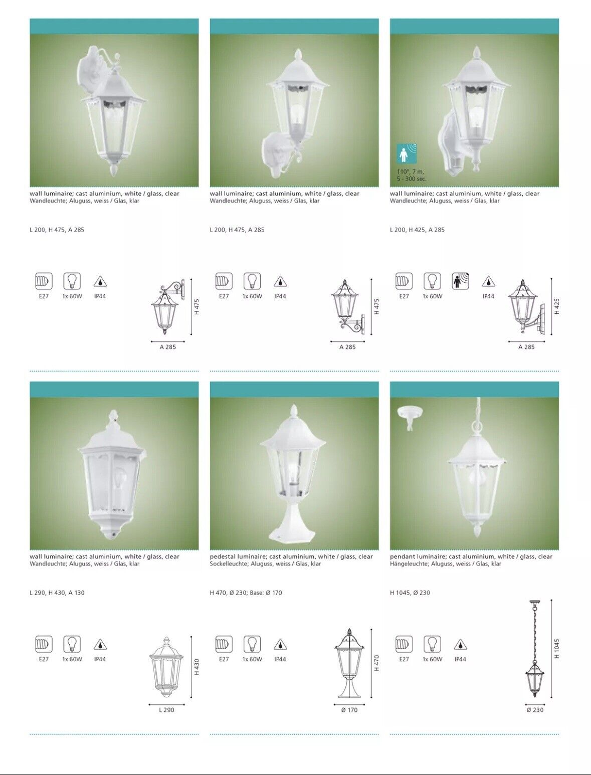 EGLO NAVEDO Außenwandleuchte, 1x E27, IP44, weiss, 93445