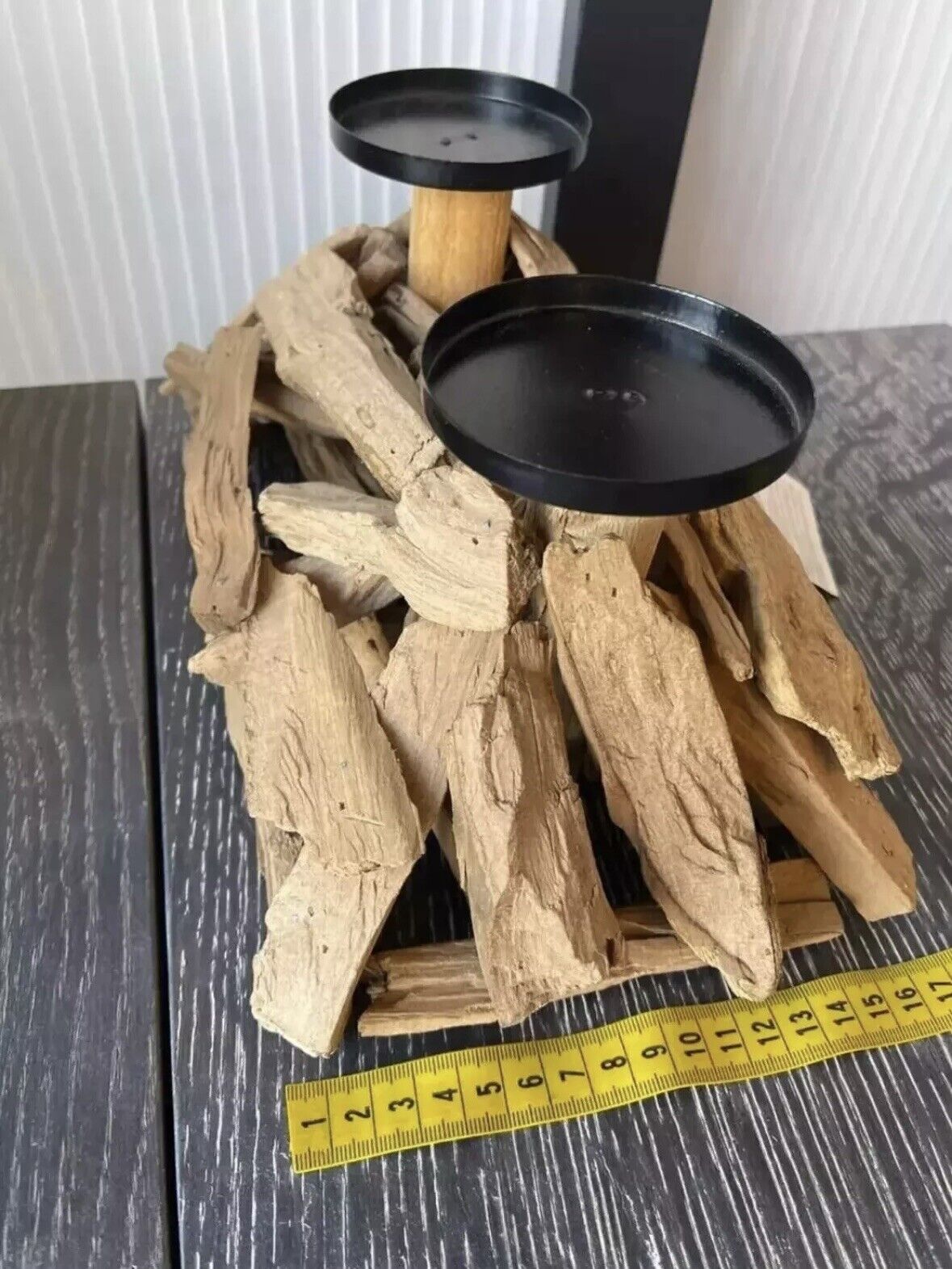 2x Treibholz Kerzenhalter für 2 Kerzen Holz Ständer Halter Tisch Deko 31 x 19 cm