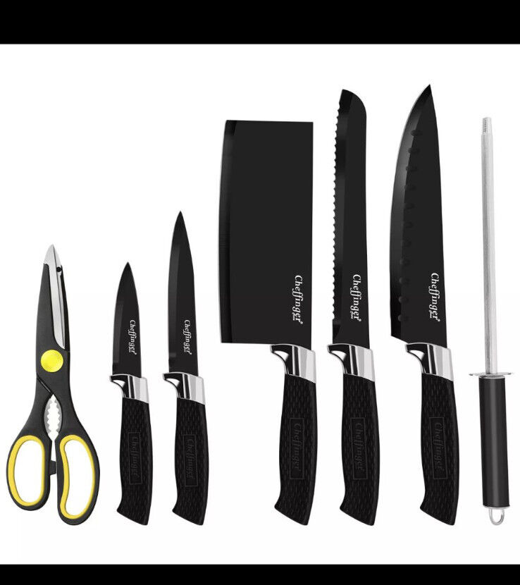 Cheffinger Home Messerset 8-teiliges Edelstahl-Küchenmesser-Set mit rotier Ständ
