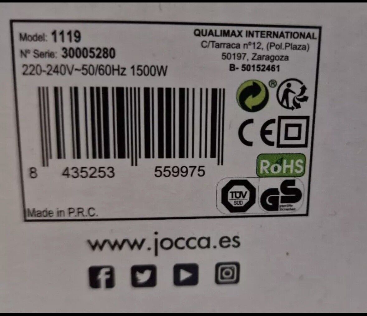 Jocca Ceramic Heater Heizung Lüfter Wärmer 