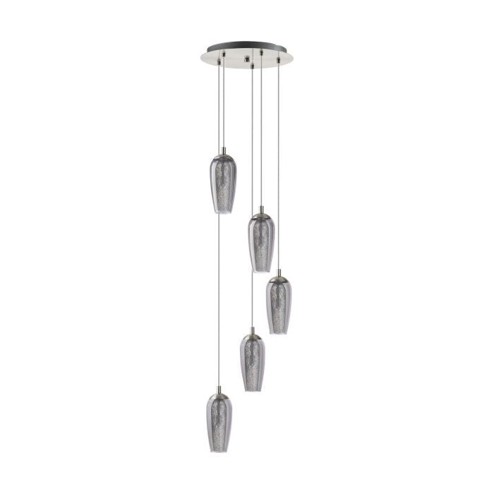 LED Hängelampe Pendelleuchte Esstisch Stahl silber Rauchglas Granille Rauchglas
