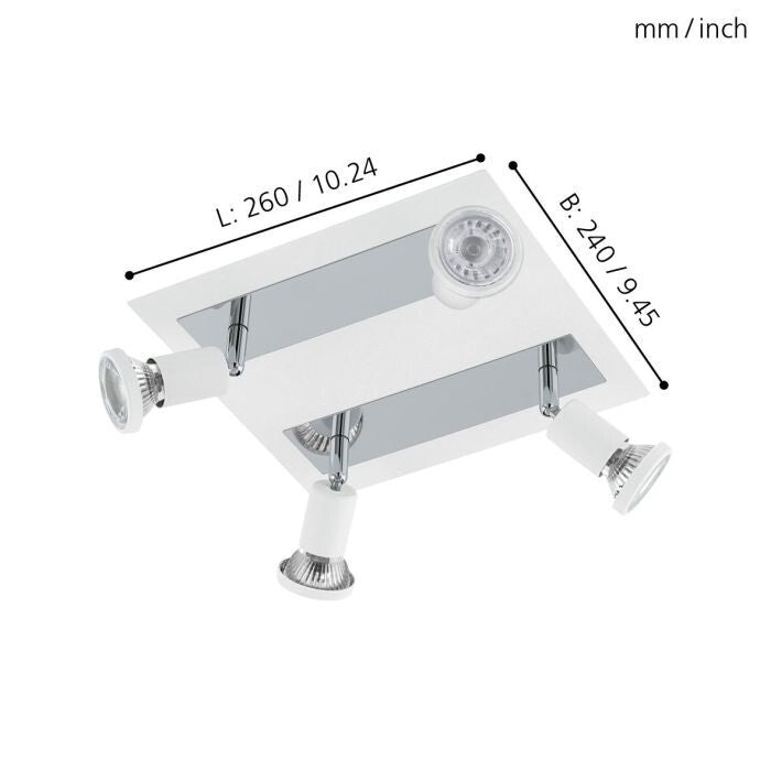 EGLO Wand- u. Deckenleuchten LED QUADRAT/4 GU10 WS/CHR SARRIA L 240xH 260, GU10-