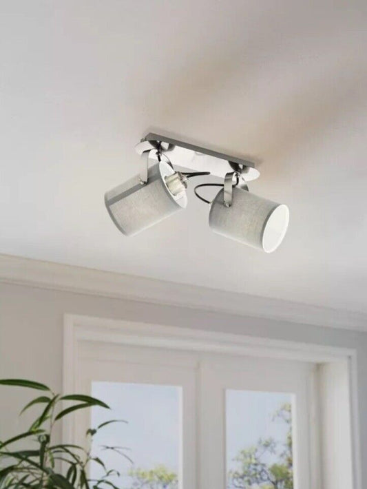 EGLO VILLABATE Textil LED Deckenstrahler nickel-matt, grau 2x E27 33,5x9cm