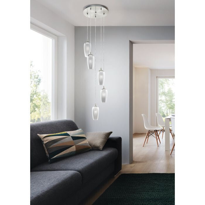 LED Hängelampe Pendelleuchte Esstisch Stahl silber Rauchglas Granille Rauchglas
