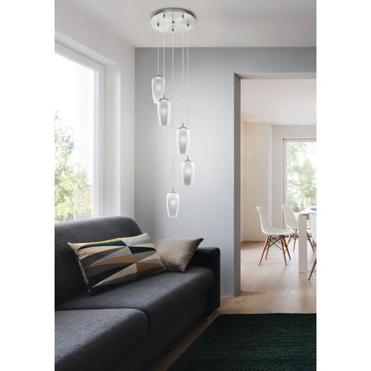 LED Hängelampe Pendelleuchte Esstisch Stahl silber Rauchglas Granille Rauchglas