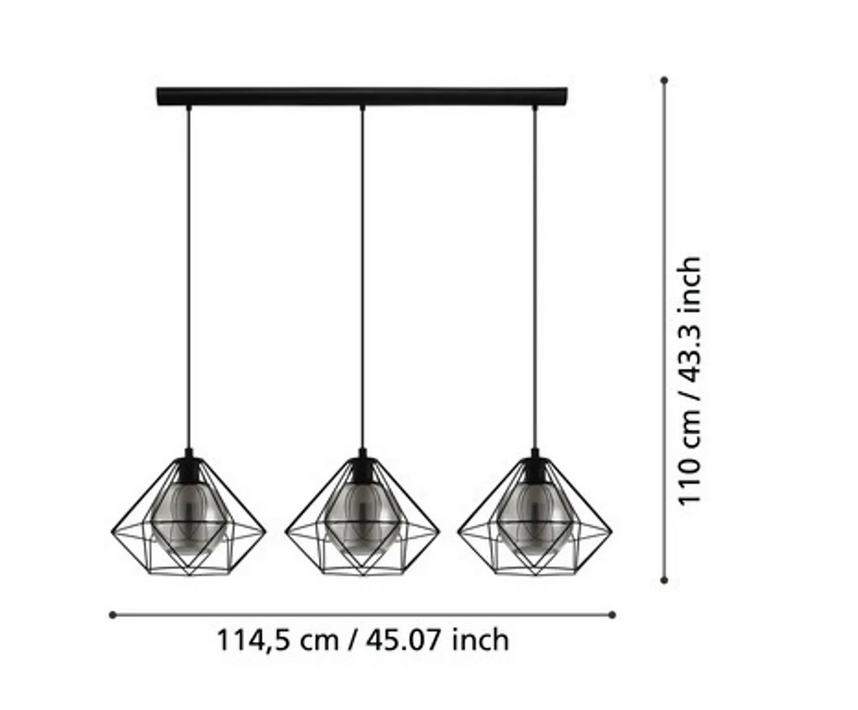 Pendelleuchte 3-flammig HxL 110x114 cm schwarz Glas bedampft schwarz/transparent