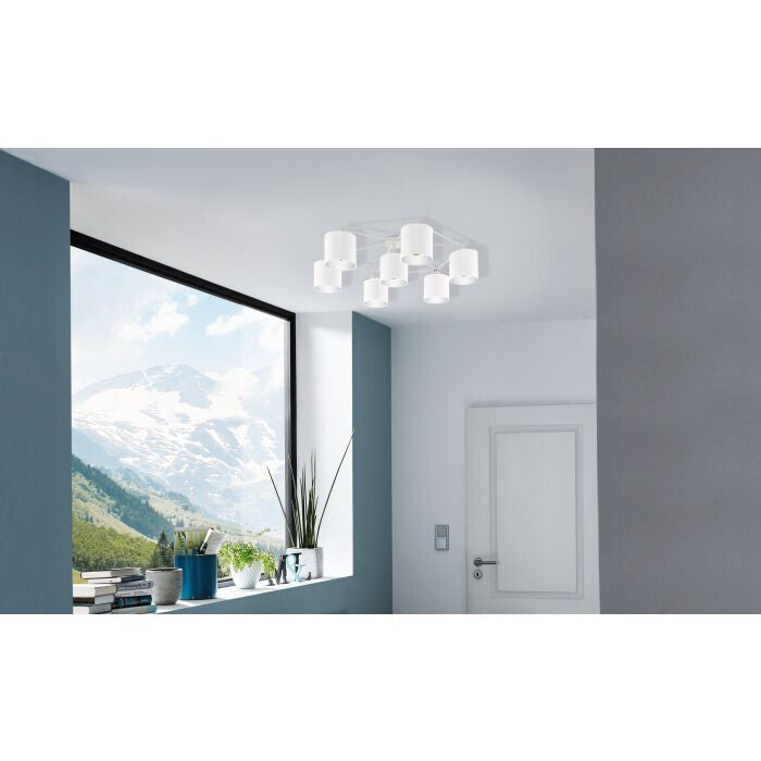 EGLO STAITI Deckenleuchte Textil weiss 7xE27, Lampe, 7 Leuchten, Design, Edel
