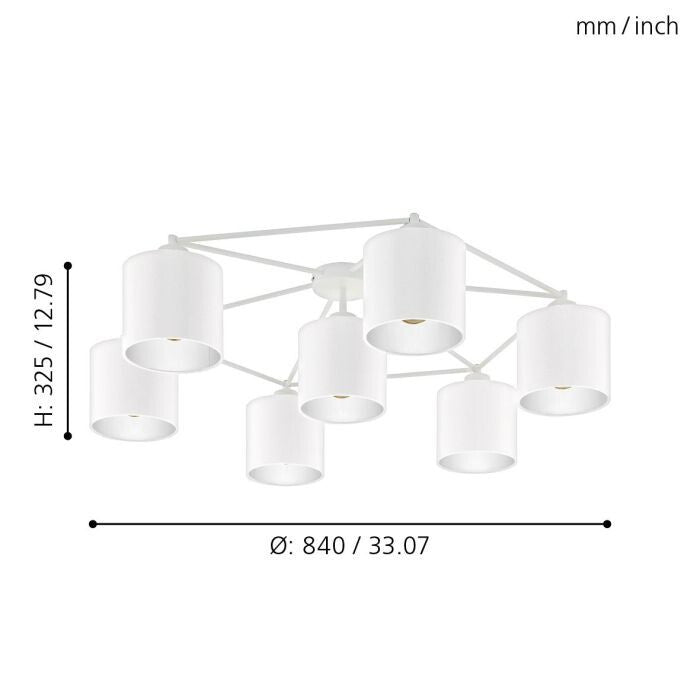 EGLO STAITI Deckenleuchte Textil weiss 7xE27, Lampe, 7 Leuchten, Design, Edel