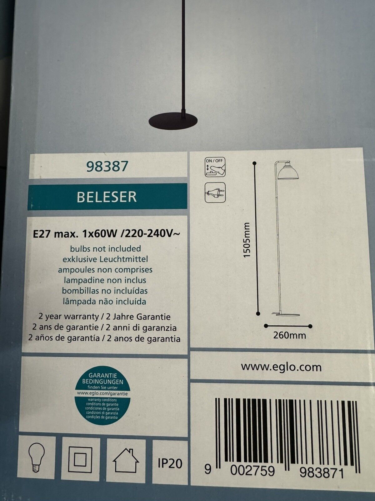 Eglo BELESER Stehlampe 98387, Modisch, Design, 1505mm Hoch 260mm Breit, Neu,
