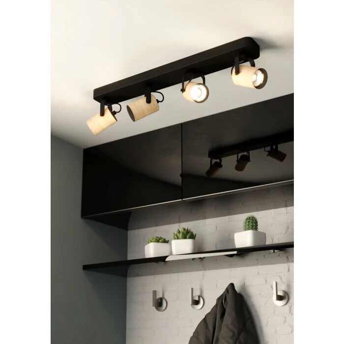 Eglo 900438 CAYUCA LED GU10 4-fach Deckenleuchte 4x3W 580x100mm Schwarz Braun