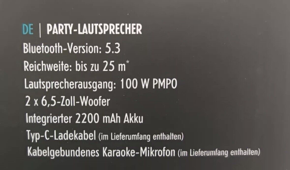 INTEMPO WDS580 Bluetooth Karaoke Lautsprecher LED Party Boom Box + Mikrofon Akku