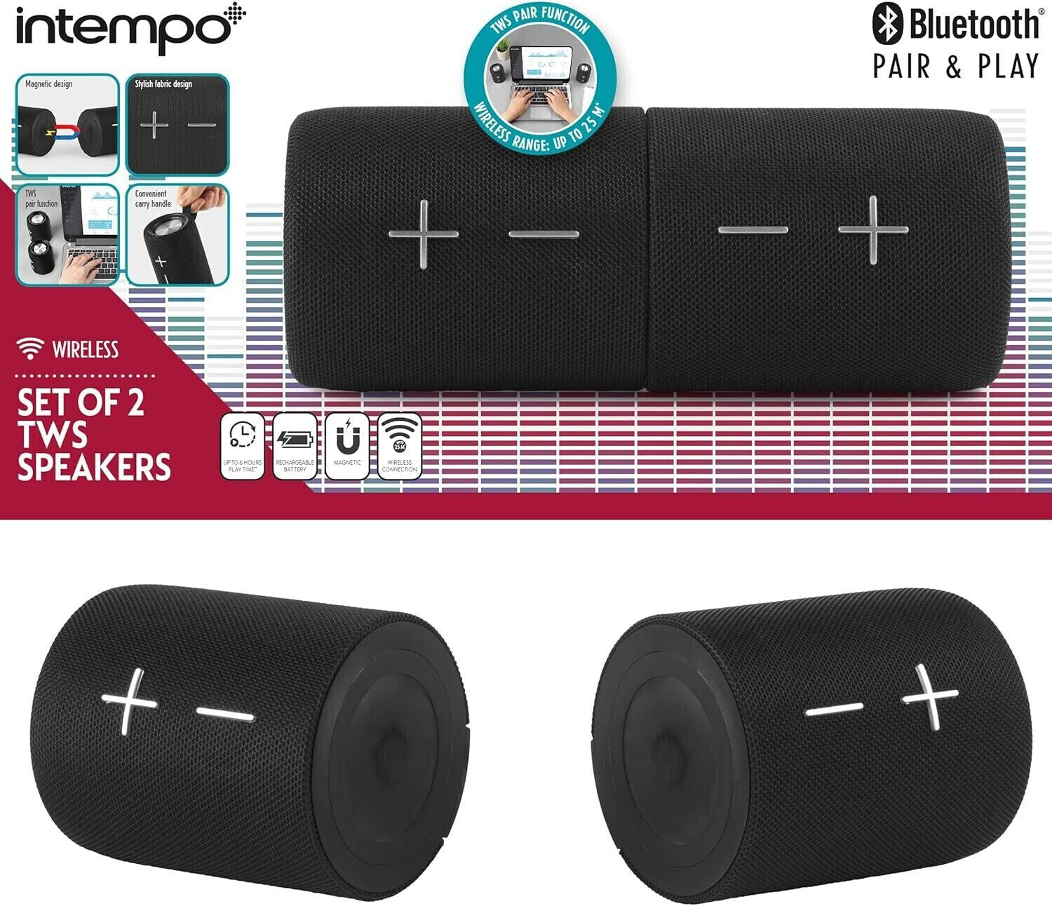 INTEMPO Bluetooth Lautsprecher Set mit 2 kabellosen Magnet TWS Smart, Box, Mobil