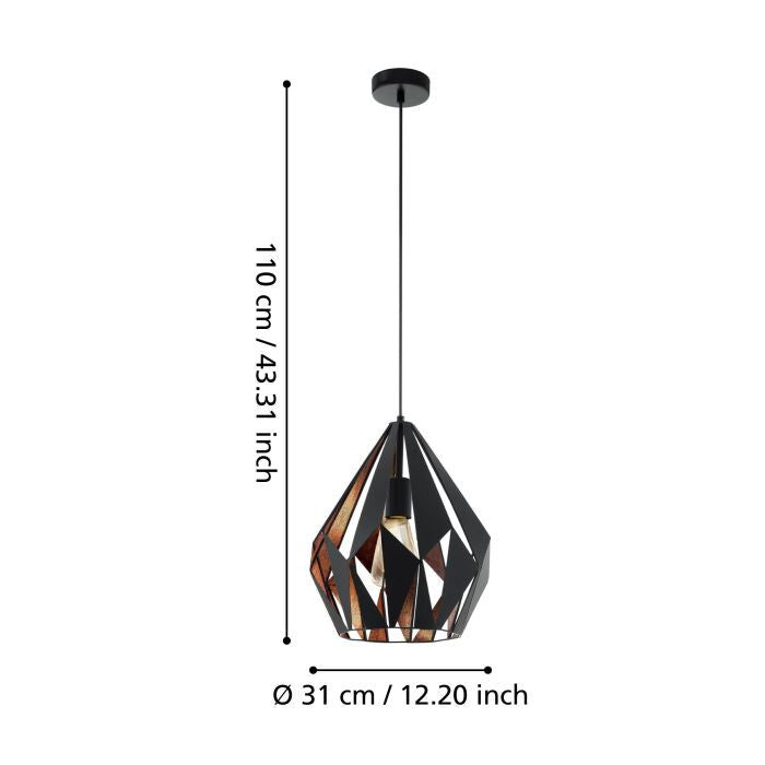 Eglo Hängeleuchte Carlton Hängeleuchte Lampe Leuchte E27 schwarz kupfer Ø 31 cm