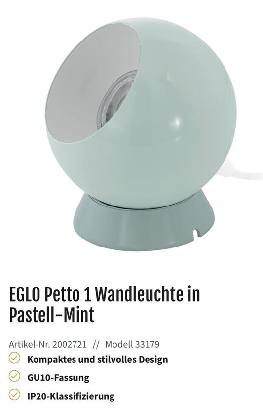 EGLO Petto 1 Wandleuchte in Pastell-Mint