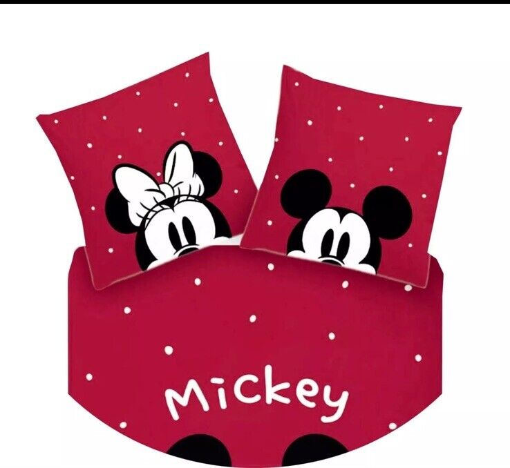 Disney Renforcé Wende Bettwäsche 135x200cm Mickey Mouse Minnie Schleife Rot Weiß