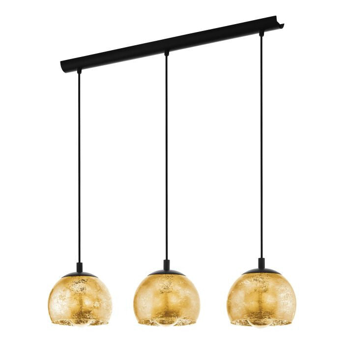 Eglo 98525 ALBARACCIN E27 3-fach Hängeleuchte 780x190mm Schwarz Goldfarben, NEU