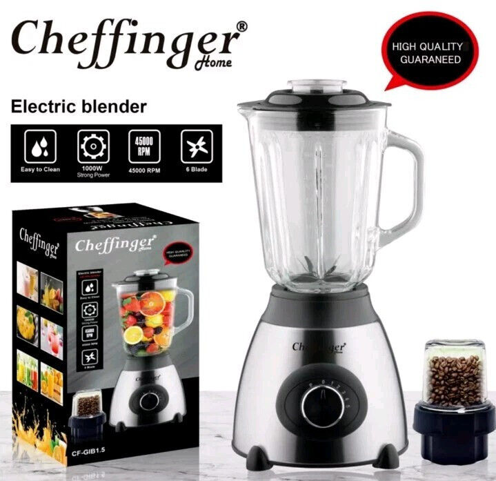 Cheffinger CF-GIB1.5: 2-in-1- Standmixer aus Edelstahl und Glasbehälter – 1,5 L