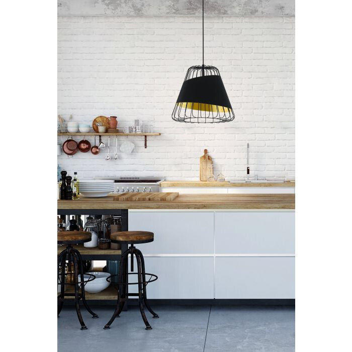Eglo Pendellampe Austell Ø 43 cm schwarz gold Metall Stoff Pendelleuchte Lampe