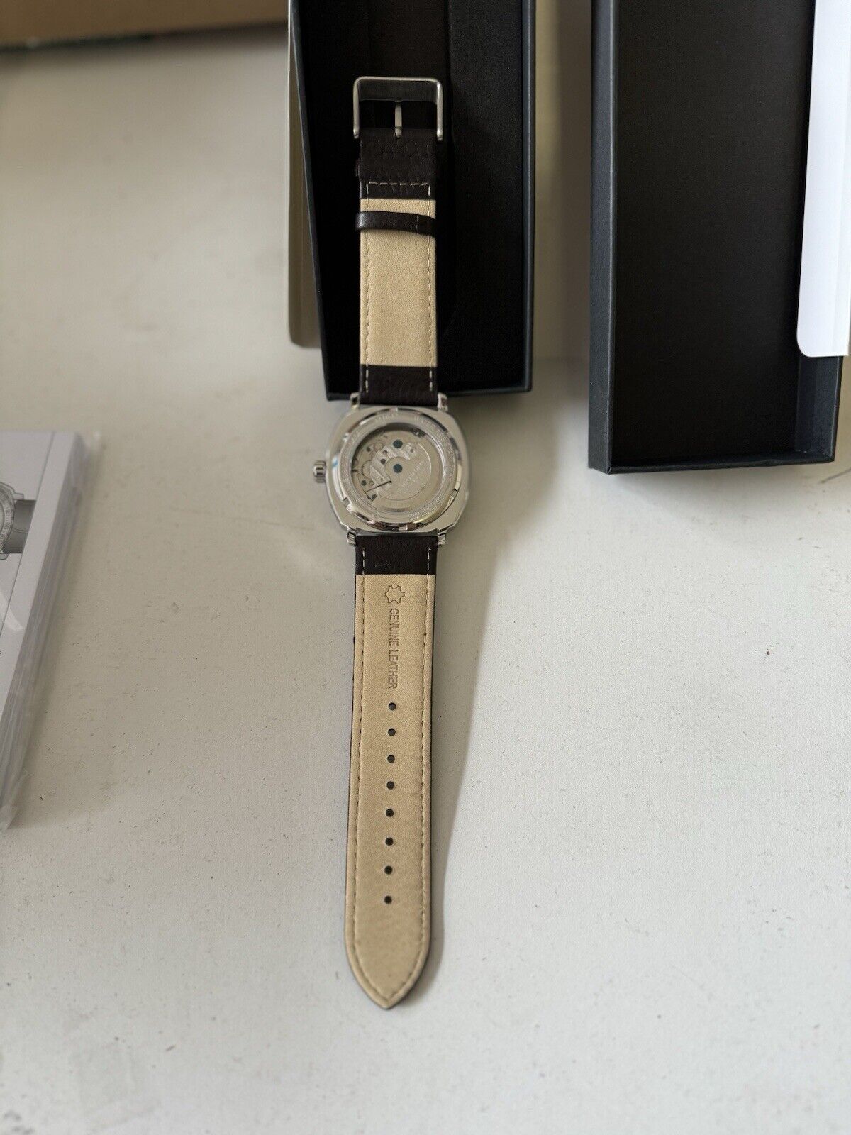 Herren Automatik Chronograph Uhr, Edelstahl, Lederarmband, Modern, NEU, OVP,