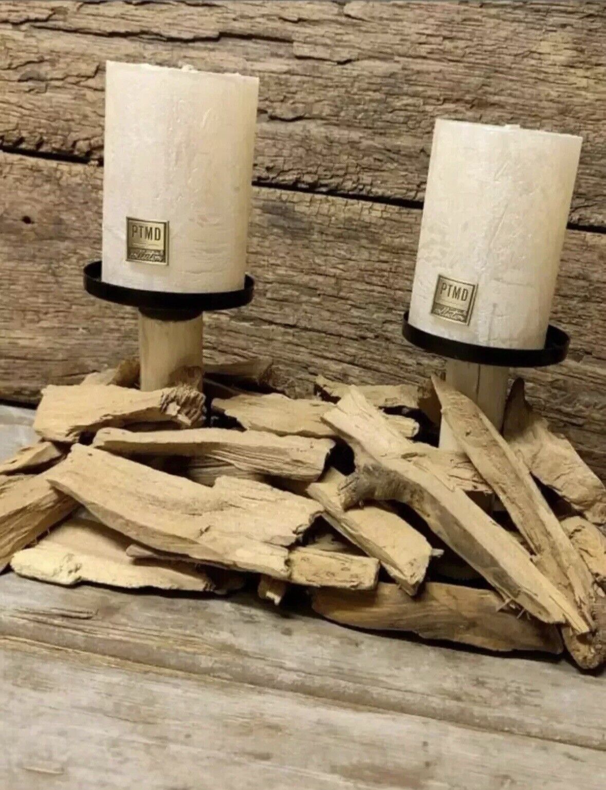 2x Treibholz Kerzenhalter für 2 Kerzen Holz Ständer Halter Tisch Deko 31 x 19 cm