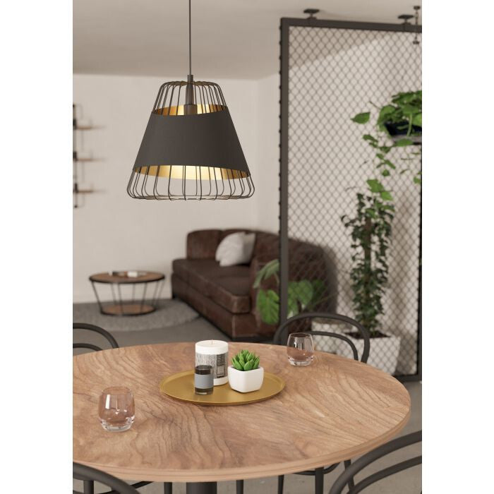 Eglo Pendellampe Austell Ø 43 cm schwarz gold Metall Stoff Pendelleuchte Lampe