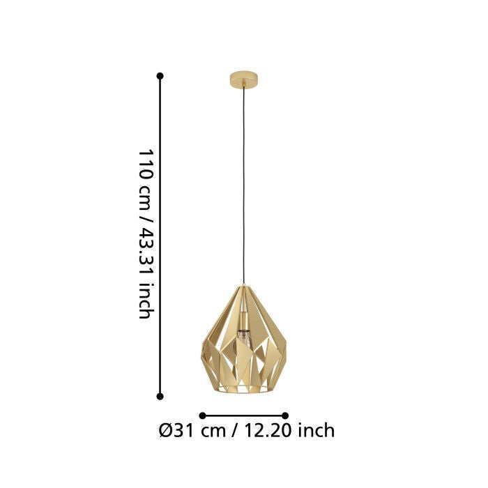 Eglo Hängeleuchte Carlton gold 31 x 110 cm E27  Deckenlampen & Kronleuchter, NEU