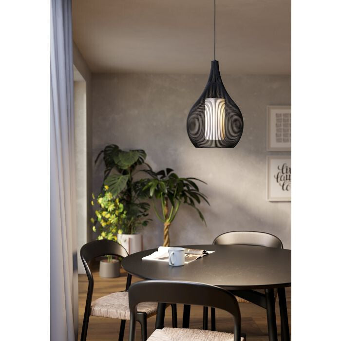 EGLO RAZONI Pendelleuchte Hängelampe Schwarz Weiß Glas Metall 32 x 110 cm