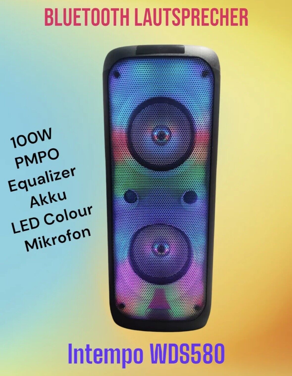 INTEMPO WDS580 Bluetooth Karaoke Lautsprecher LED Party Boom Box + Mikrofon Akku