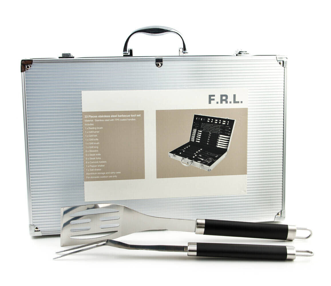 TOP ANGEBOT! F.R.L. 33-teiliges Grill-Werkzeugset im Tragekoffer, Grillbesteck