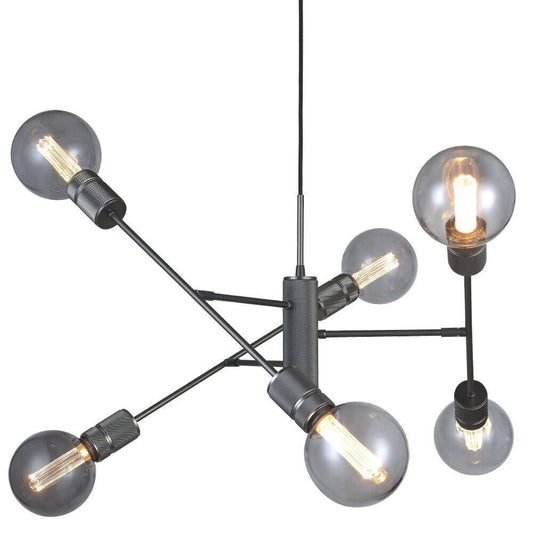 MEGA DEAL, Kronleuchter Halo 6 Lichter Schwarz Metall Lampe, Desgn Lampe UVP 490