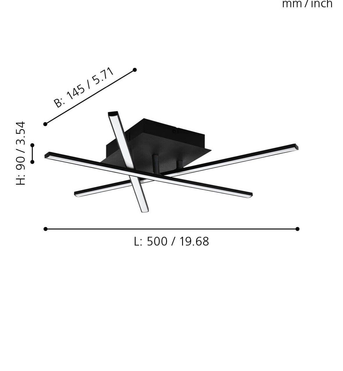 Eglo 99315 LASANA 3 LED 3-fach Deckenleuchte 3x3,5W 500x145mm Schwarz Weiss warm