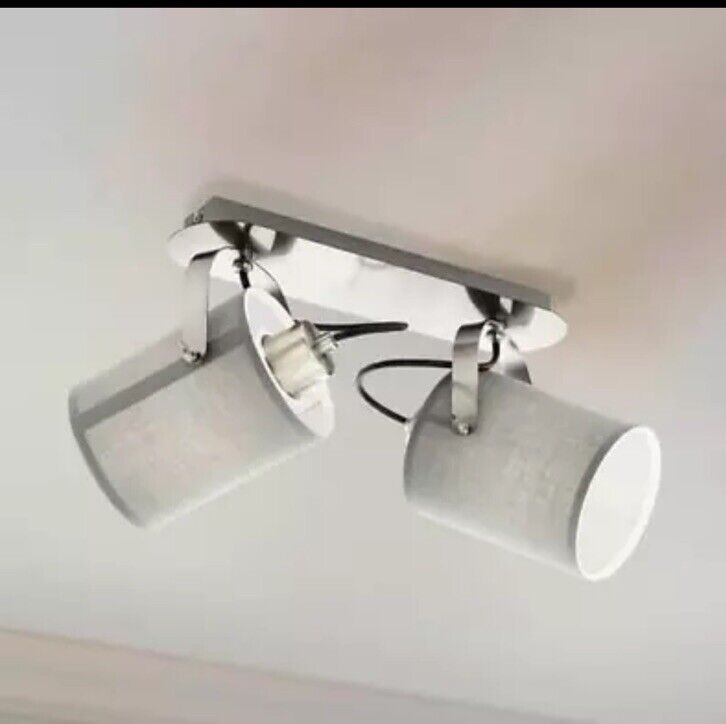 EGLO VILLABATE Textil LED Deckenstrahler nickel-matt, grau 2x E27 33,5x9cm