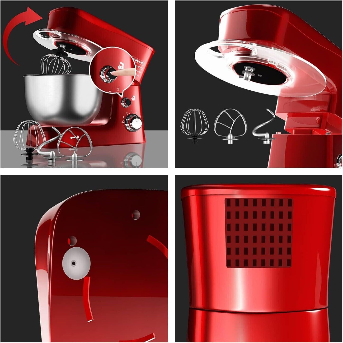 Eisenbach SC-207 3,5L Küchenmaschine mit Edelstahlschüssel - 1200W, ROT