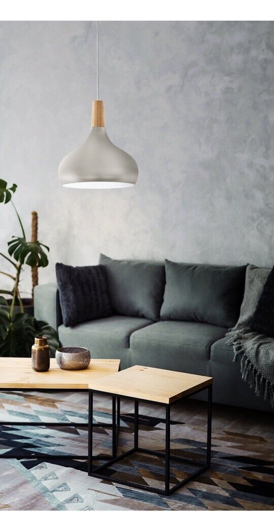 EGLO SABINAR Hängelampe E27 280mm Stahl weiß Holz braun