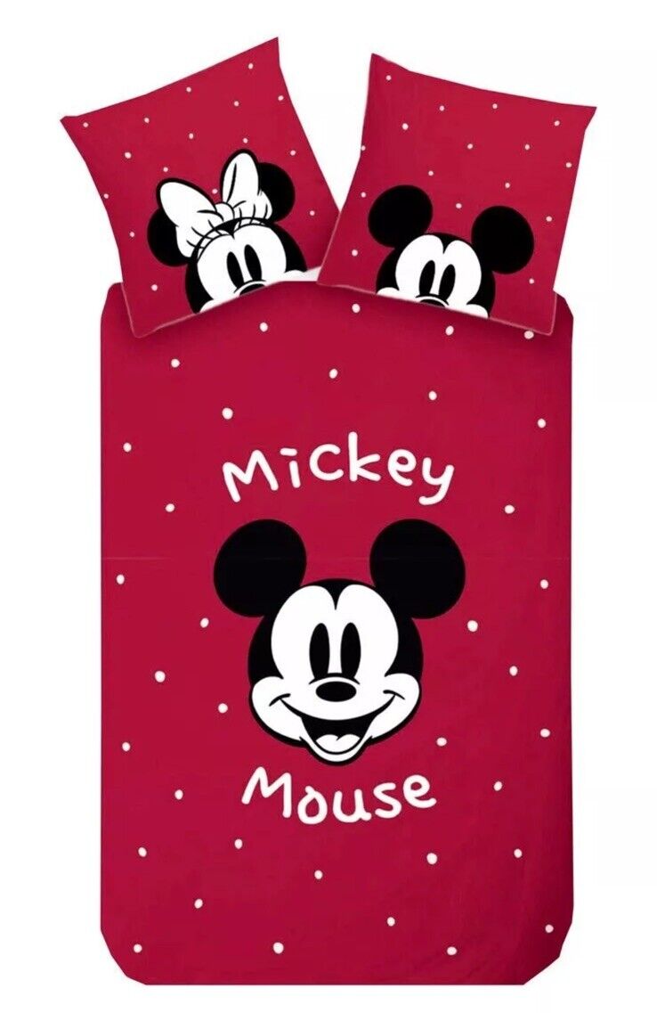 Disney Renforcé Wende Bettwäsche 135x200cm Mickey Mouse Minnie Schleife Rot Weiß