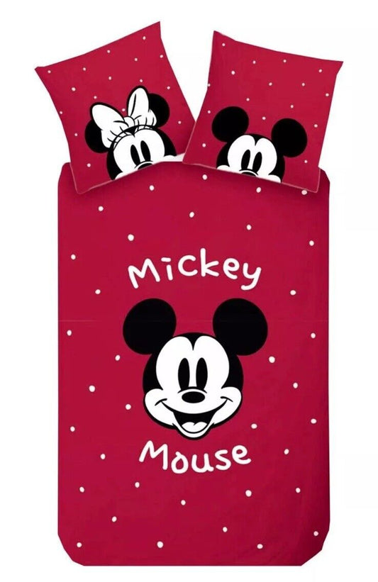 Disney Renforcé Wende Bettwäsche 135x200cm Mickey Mouse Minnie Schleife Rot Weiß
