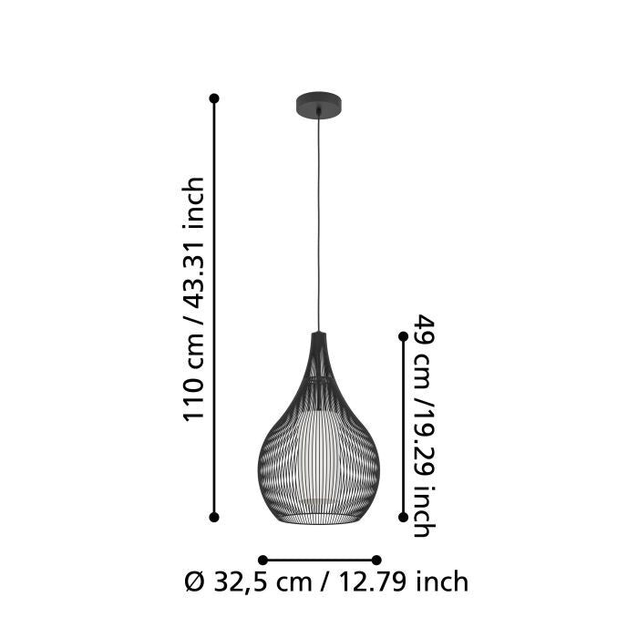 EGLO RAZONI Pendelleuchte Hängelampe Schwarz Weiß Glas Metall 32 x 110 cm