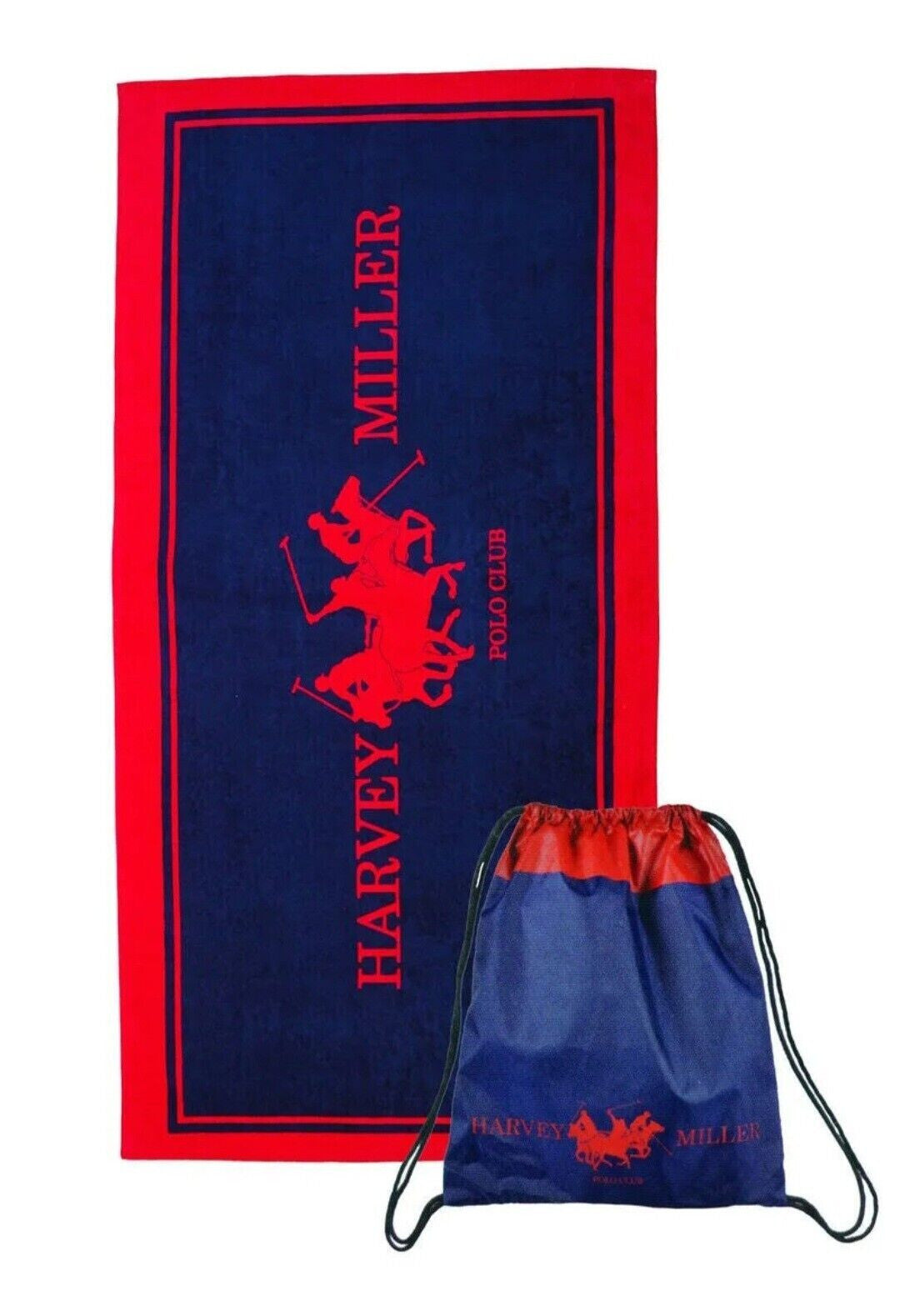Harvey Miller Polo Club 140 x 70 Strandtuch inkl. Sportbeutel in Rot oder Grün