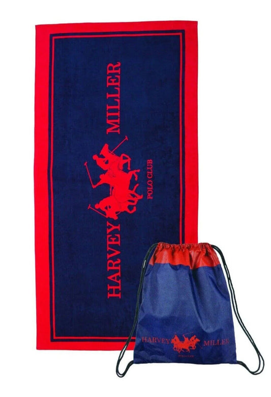 Harvey Miller Polo Club 140 x 70 Strandtuch inkl. Sportbeutel in Rot oder Grün