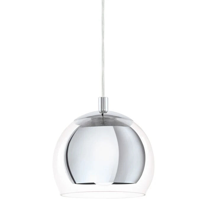EGLO Pendelleuchte mit kugelförmigen schirm in 1xE27 Chrom Glas, Designo, NEU