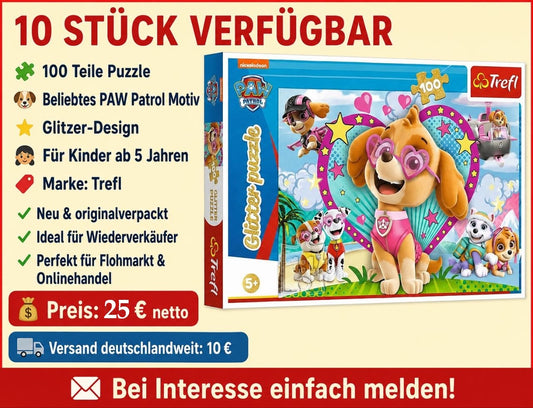 B2B-Angebot Trefl, Puzzle Glitter, Im Schein von Skye, PAW Patrol, 100 Teile im 10er-Set erhältlich – ideal für Wiederverkäufer und den Handel.