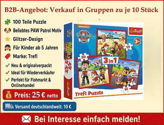 B2B-Angebot Trefl - PAW Patrol, Fröhliche Welpen - 3in1 Puzzle, im 10er-Set erhältlich – ideal für Wiederverkäufer und den Handel.