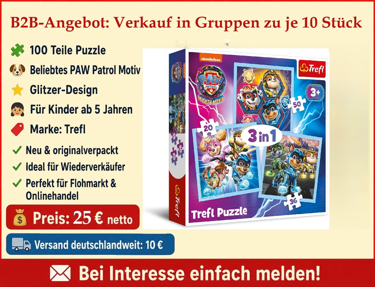 B2B-Angebot Trefl - PAW Patrol, Fröhliche Welpen - 3in1 Puzzle, im 10er-Set erhältlich – ideal für Wiederverkäufer und den Handel.