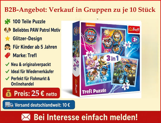 B2B-Angebot Trefl - PAW Patrol, Fröhliche Welpen - 3in1 Puzzle, im 10er-Set erhältlich – ideal für Wiederverkäufer und den Handel.